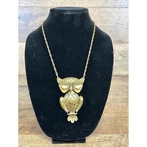 Louis Giusti Owl Pendant Statement Necklace Brutalist Goldtone Vintage 1960s